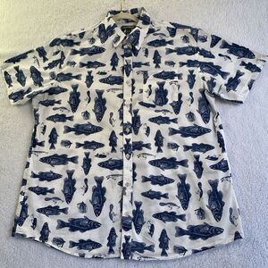 Fishing Eddie Bauer short Sleeve Shirt Size L Fish Graphics All Over Button Up